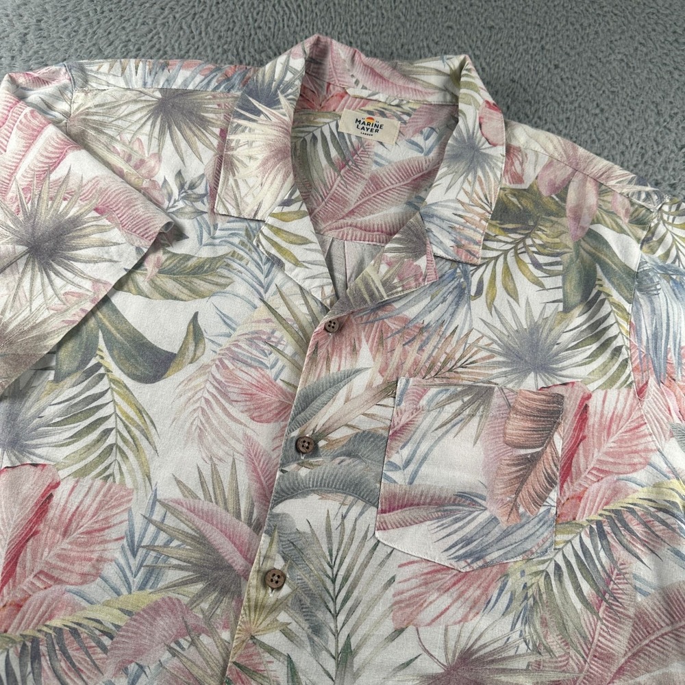 Marine Layer Shirt Mens XL Tropical Camp Short Sleeve Button Up‎ Linen Blend